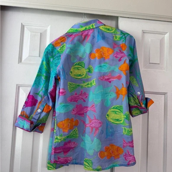 Gretchen Scott Boyfriend Shirt Sea Sway Fish button up shirt